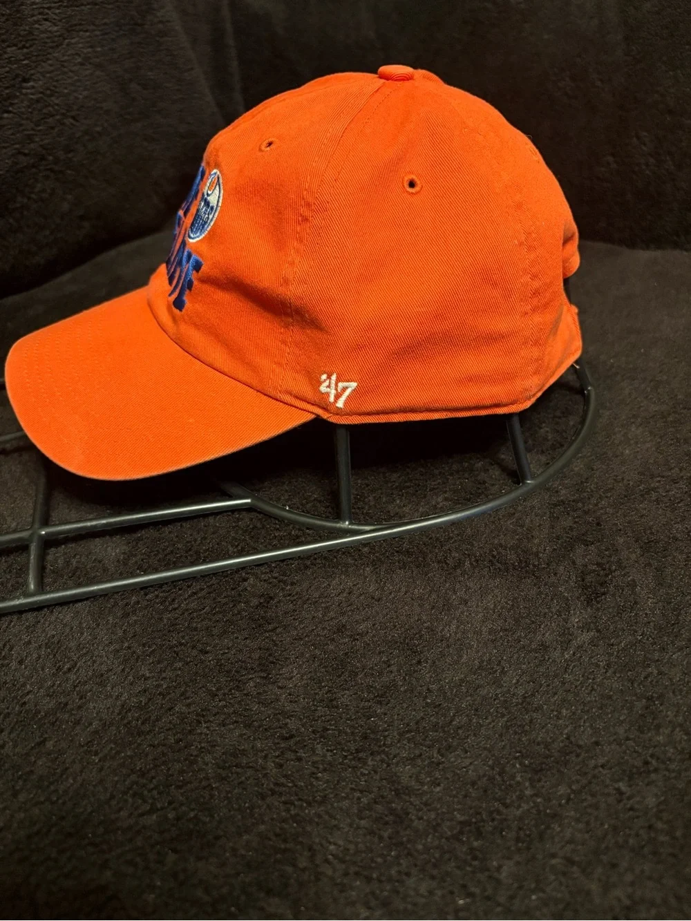 Edmonton Oilers x 47 Brand We Believe orange buckle strapback hat adjustable